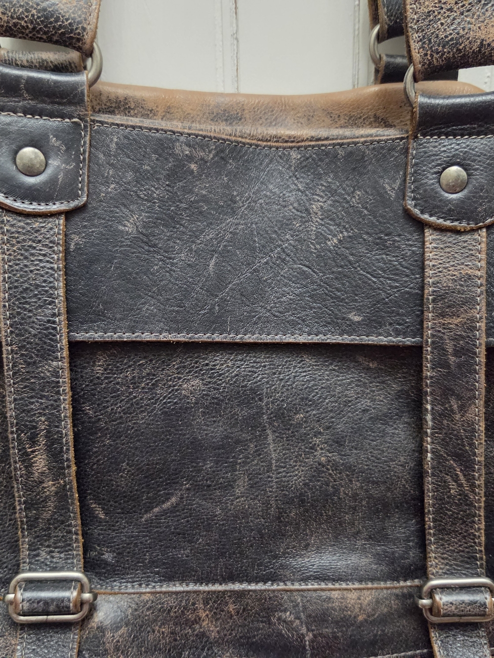 Bed Stu Big Fork Distressed Two-Tone Brown Leather Shoulder Bag Purse - Picture 15 of 16